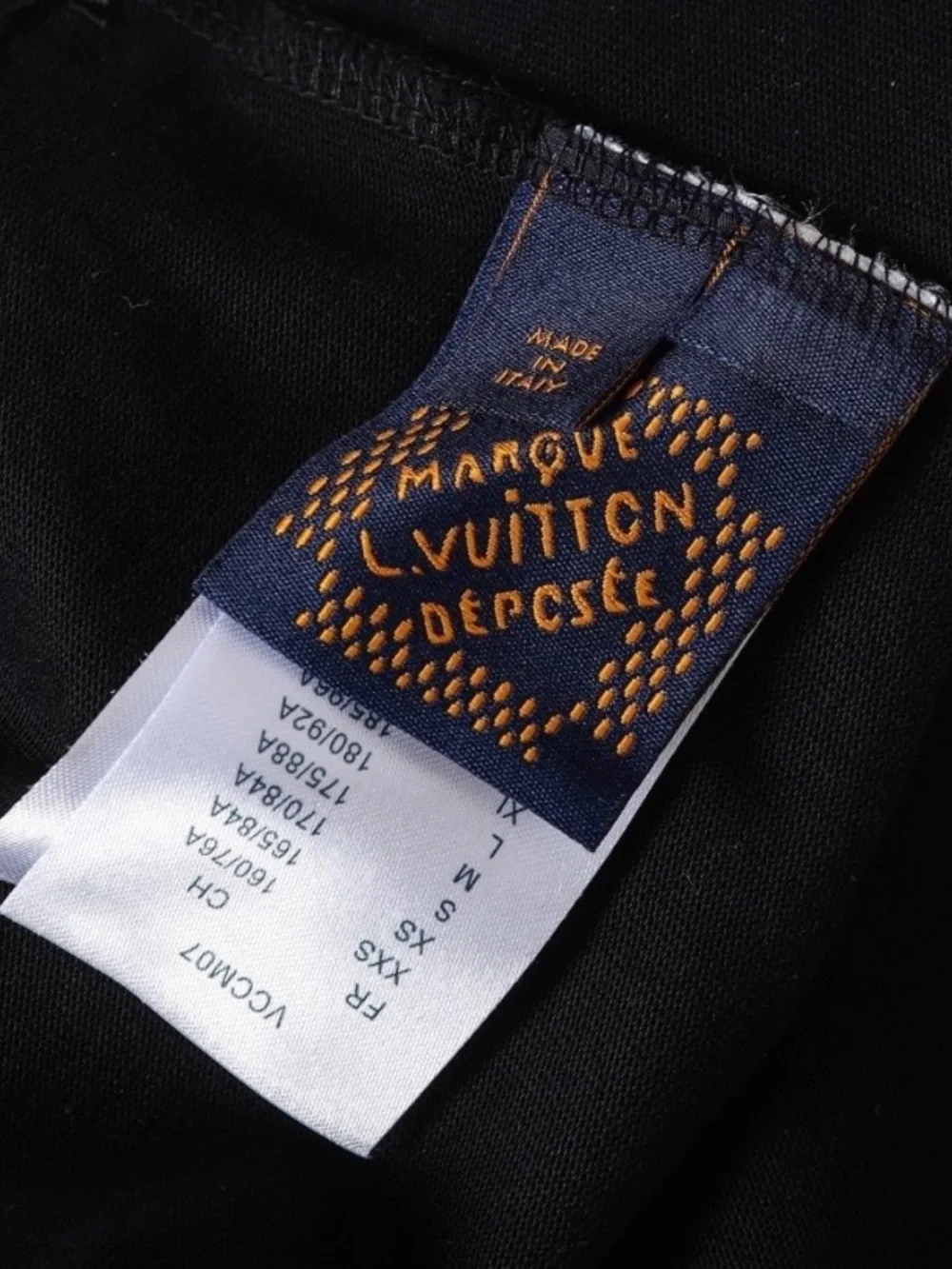 Louis Vuitton Black Tee with Distressed Blue Denim LV Logo